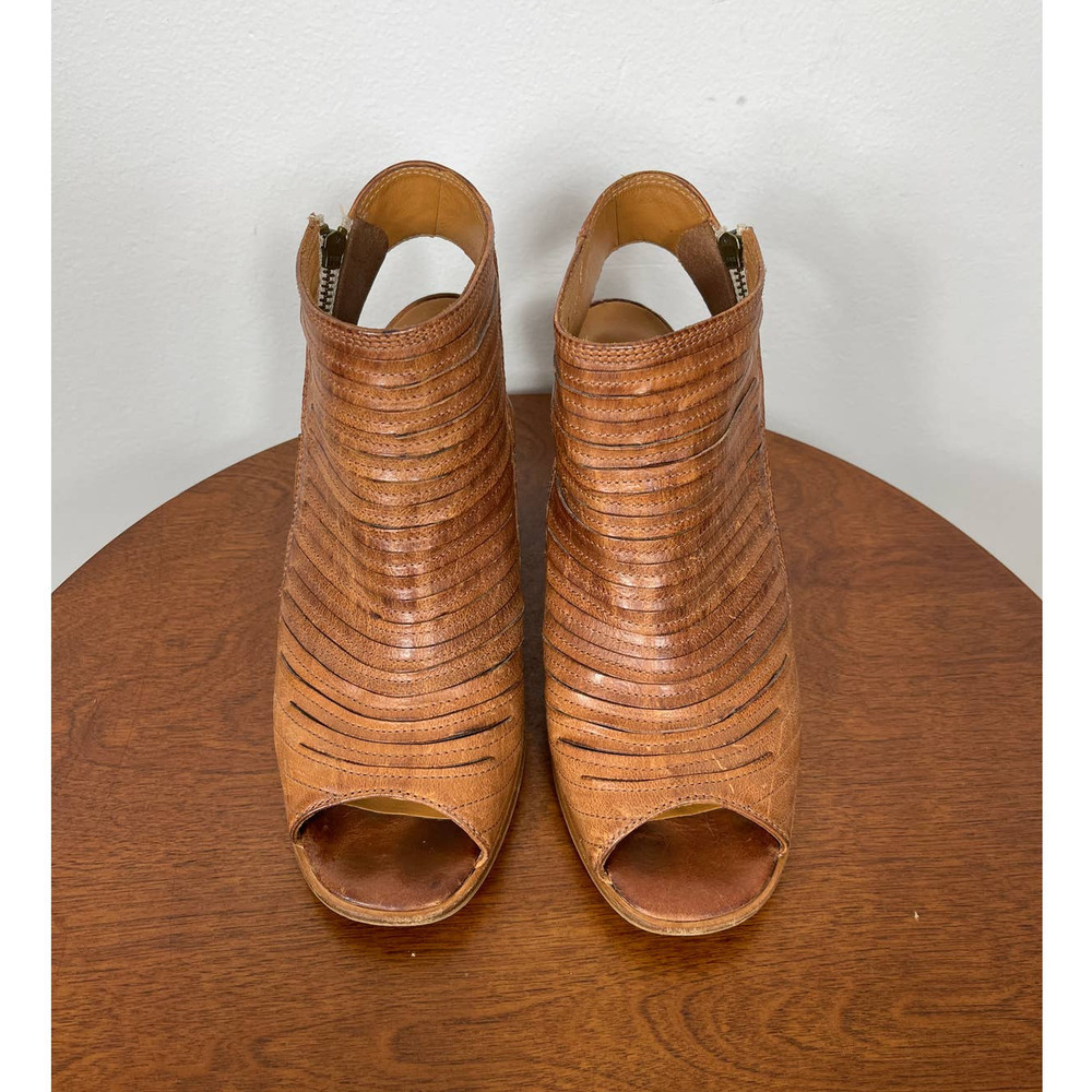 Paul Green Women's Cayanne Peep Toe High Heel Booties in Brown Leather Size 6